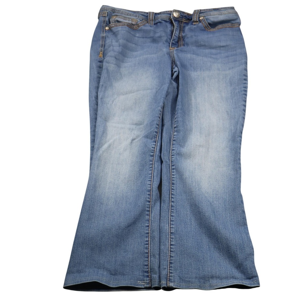 Seven7 Jeans Womens 14‎ Blue Medium Wash Bootcut Slim Stretch Embroidered Denim